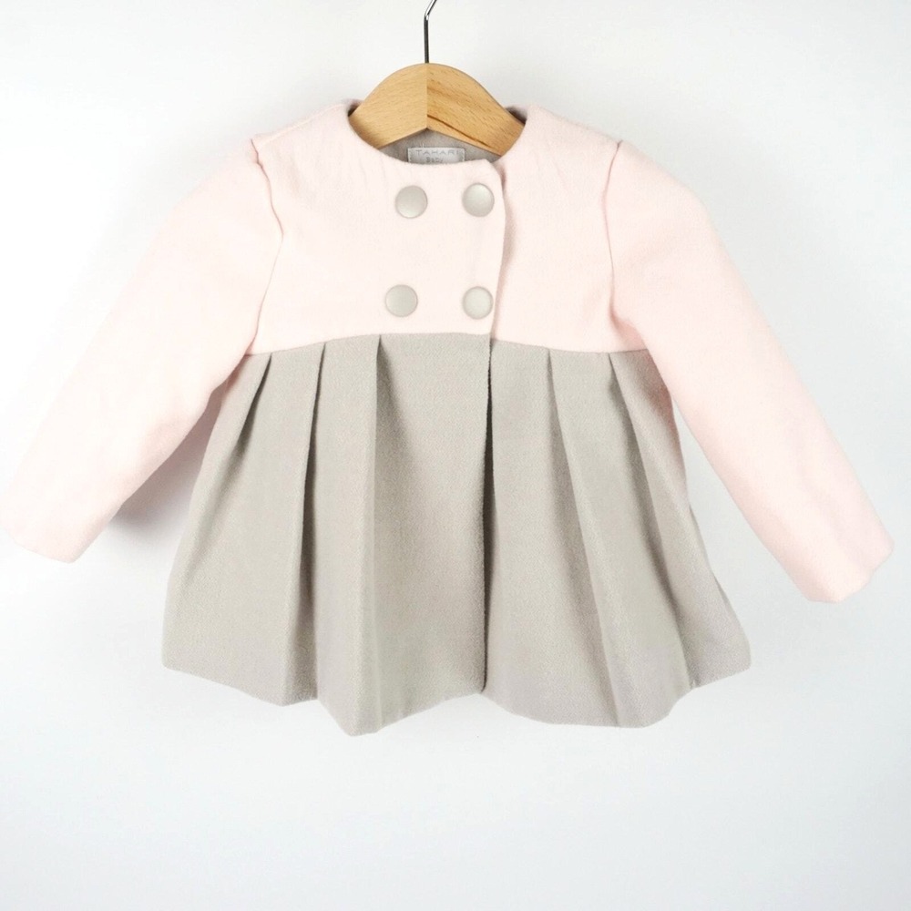 Tahari Baby Coat Kids 6-9M Pink Grey Colorblock Pleated‎ Outerwear